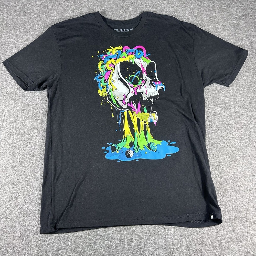 Into The Am Shirt Adult XL Black Graphic Skull Golfball Planets Grunge Brains